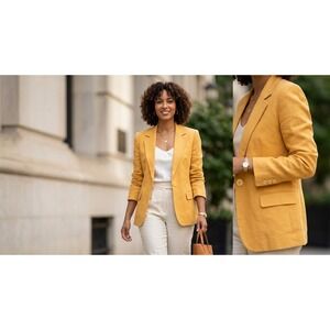 Vintage Tower Hill Collection Mustard Yellow Linen Cotton Blazer Size 12